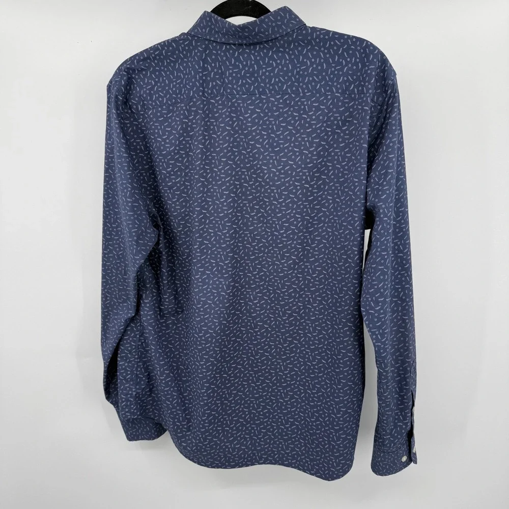 Banana Republic Button Down‎ Shirt M Navy Blue Untucked Slim Fit Tech Stretch
